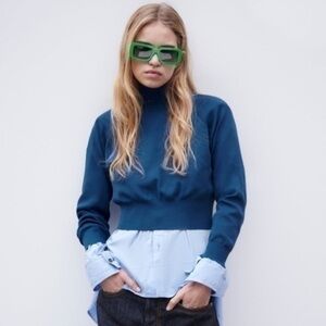 ZARA KNIT MOCK NECK TOP WITH SHOULDER PADS